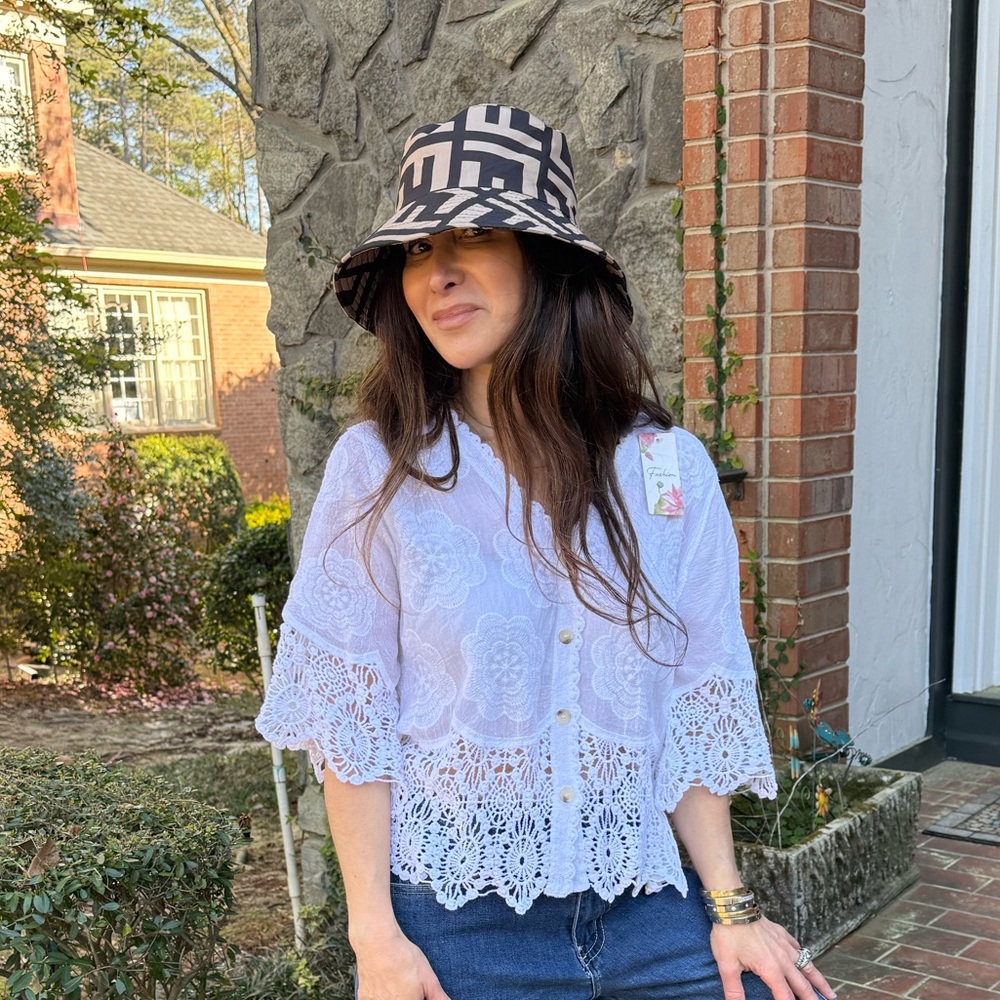 Geometric Black and Beige Bucket Hat